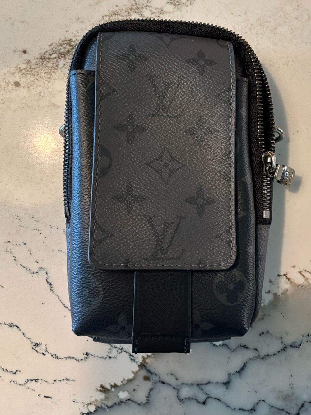 Louis Vuitton Eclipse Monogram Double Phone Case with Strap Like New In Box